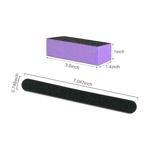 Nail File and Buffer Block Set - Professional Manicure Tools Kit, 100/180 Grit, Reusable Black Nail Files & Buffing Blocks