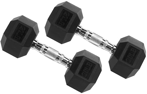 Signature Fitness Rubber Encased Hex Dumbbell, 20LB Pair