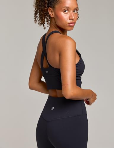 Awwena Women's Serene Scrunch Longline Yoga Sports Bra V-Neck Padded Wide-Strap Crop Top