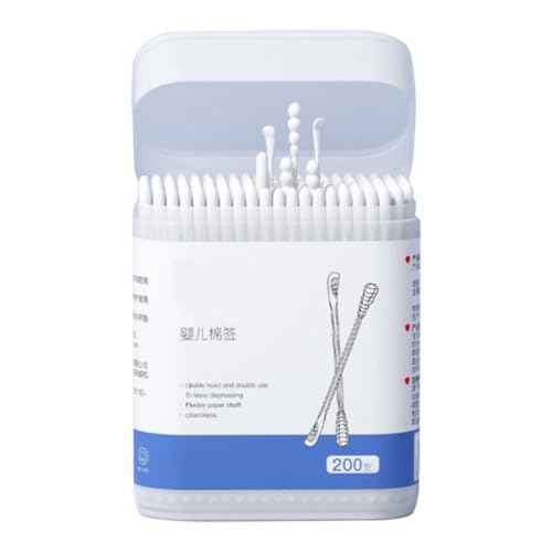 Kisangel 200Pcs Baby Cotton Swabs Paper Double-End Cotton Buds Cotton Ear Cleaners Safety Swabs Cleaning Sticks for Ear Nose Clean