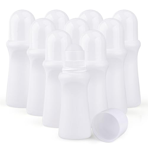 10 Pcs 75ml/2.5oz Roller Bottles Plastic Empty Roll On Bottles Refillable Deodorant Containers with Plastic Roller Ball for Cosmetic Lotion Essential Oil Perfumes Balms