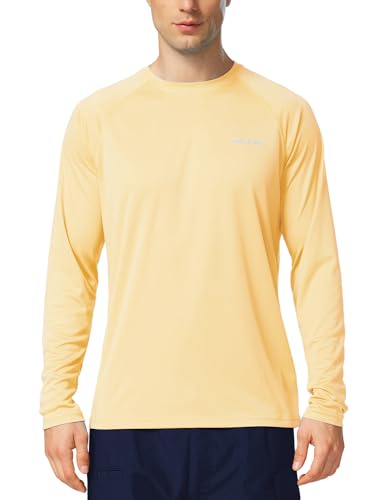 BALEAF Men's Sun Protection Shirts UV SPF T-Shirts UPF 50+ Long Sleeve Rash Guard Fishing Running Quick Dry Custard Size S