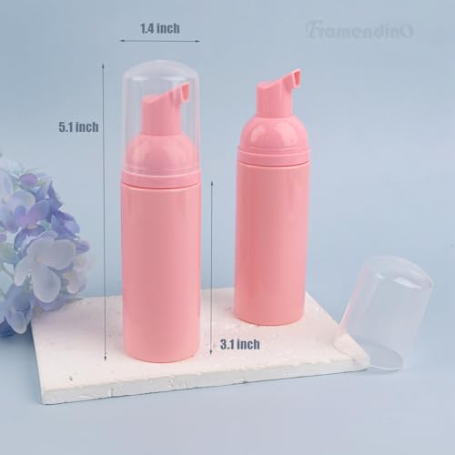 Framendino, 12 Pack Pink Empty Foam Pump Bottles 2 Oz Travel Foaming Soap Dispenser Bottle for Hand Lash Cleanser