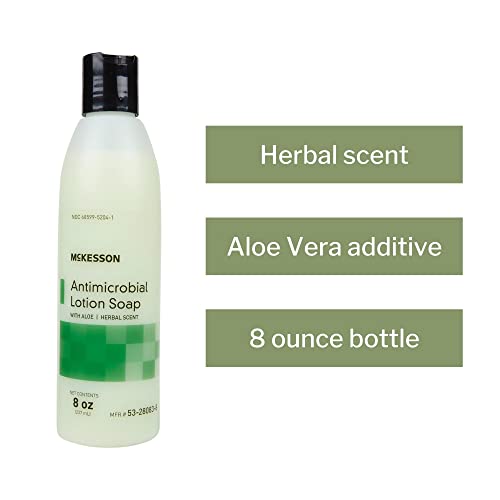McKesson Antimicrobial Lotion Hand Soap with Aloe, 8 oz Pump Bottle [Pack of 1] - Herbal Scent, Keeps Hands Clean and Moisturized, Medical-Grade Soap