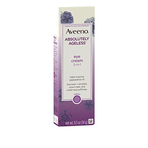 Aveeno Absolutely Ageless 3-in-1 Anti-Wrinkle Eye Cream for Fine Lines & Wrinkles, Crows Feet, & Under-Eye Puffiness, Antioxidant Blackberry Complex, Hypoallergenic, Non-Greasy, 0.5 oz