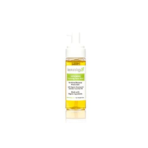 kosmatology Lemongrass Organic Foaming Face Wash ? 6 fl oz | Natural Acne Treatment for Oily & Rosacea-Prone Skin | Gentle Cleanser with Rosemary & Lavender | Vegan & Cruelty-Free