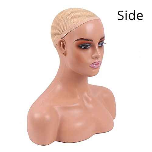Realistic Female Mannequin Head with Shoulder for Display - Manikin Head with Shoulder for Wig/Jewelry/Makeup/Hat/Sunglass Display (Light Brown-Sliver Lips)