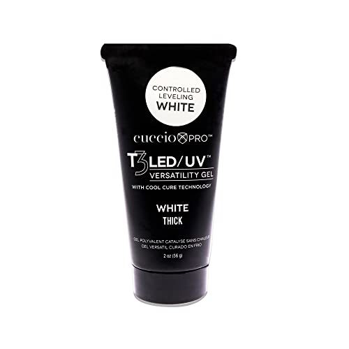 Cuccio Pro T3 Cool Cure Versatility Gel - Controlled Levelling - LED And UV - Incredibly Flexible - Strong Adhesion - Thick Viscosity - Fast Application - Quick-Dry - Tube - White - 2 Oz Nail Gel
