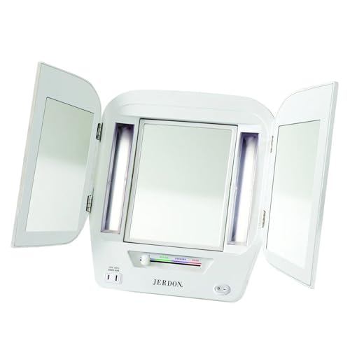 Lighted Makeup Mirror with 5X Magnification | White Vanity Mirror with Adjustable Lighting