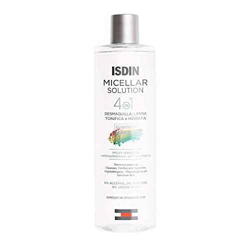 ISDIN Micellar 4-in-1 Facial Cleansing Water Solution - Hydrating and Cleansing Toner and Makeup Remover for Sensitive Skin, 13.5 FL OZ