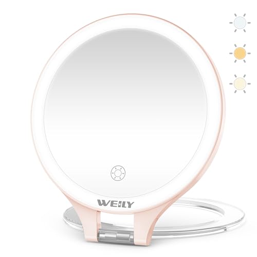 WEILY 10X/1X Magnifying Makeup Mirror with Light - Pink