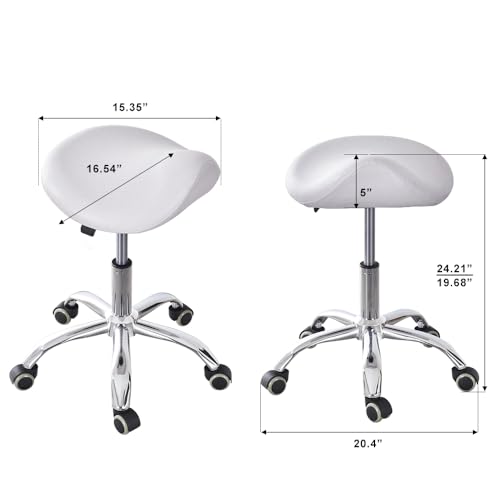 Ergonomic Saddle Rolling Stool for Salon Office Bar Tattoo Lash Tech Manicure Kitchen Hygienic Home Eyelash Artist Spa Metal Stool with Wheels Adjustable Seat Chair,White