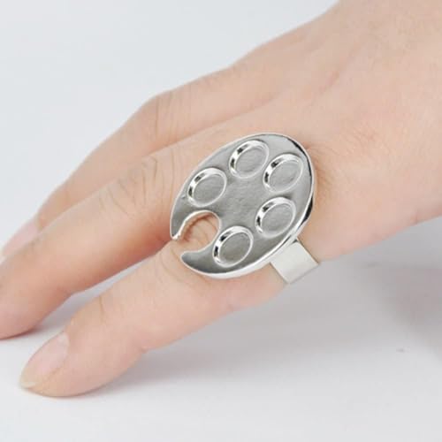 Silver Mini Manicure Palette Metal Paint Palette Finger Rings Nail Art Tools, Makeup Palettes, Nail Art Palette, Nail Art Tools
