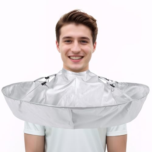 FEBSNOW Silver Haircut Cape Umbrella, Foldable Barber Cloak for Adults