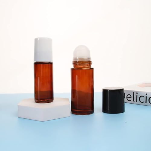 50ml Brown Glass Roller Bottles Set of 2 – Refillable Rollerball Containers for Essential Oils & Fragrances