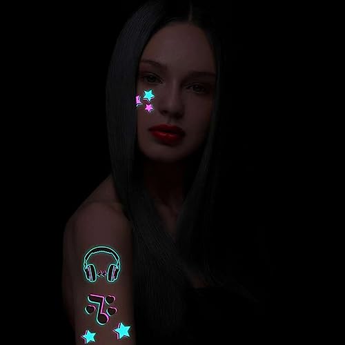 Glow in the Dark Temporary Tattoos - 20 Sheets, 160+ Designs