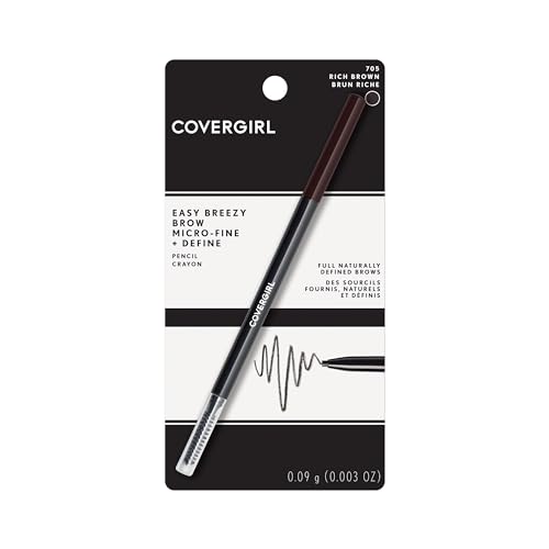 COVERGIRL Easy Breezy Micro-Fine Brow Pencil - Rich Brown, No Sharpening, Built-in Spoolie, Cruelty-Free