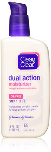 Clean & Clear Essentials Dual Action Facial Moisturizer with Salicylic Acid Acne Medication to Treat Acne and Prevent Pimples, Oil Free Face Moisturizer Cream for Acne-Prone Skin, 4 oz (Pack of 4)