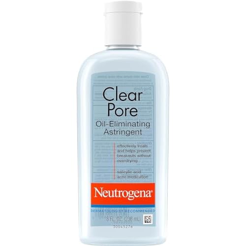 Neutrogena Clear Pore Oil-Eliminating Facial Astringent with 2% Salicylic Acid Acne Medication and Witch Hazel, Pore Clearing Treatment for Acne-Prone Skin, Helps Control Shine, 8 fl. oz, 6 Pack