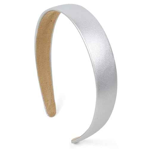 Silver Headbands for Women 1 Inch Wide Thick Silver Hairband Faux Leather Headband for Women and Girls Fashion Plastic Hard Head Band Solid Colors