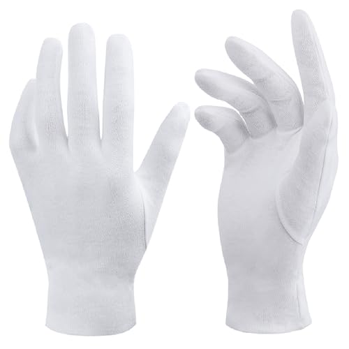 White Cotton Gloves for Dry Hands - 6 Pairs Moisturizing Eczema Treatment
