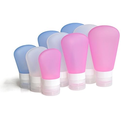 3 Pack Portable Food Grade Squeeze Silicone Liquid Travel Bottles For Shampoo, Conditioner, Lotion, Toiletries (3 OZ Pink + White + Blue)