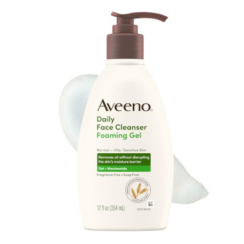 Aveeno Daily Foaming Gel Facial Cleanser, Fragrance Free, 12 fl oz (Pack of 1)
