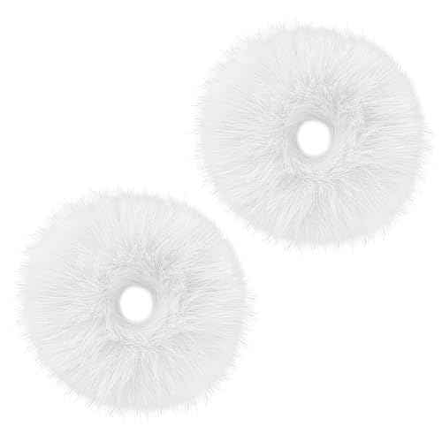 Lusofie 2Pcs White Pompom Hair Tie Furry Faux Rabbit Fur Fuzzy Scrunchies White Fuzzy Hair Ties Baby Hair Ties Ponytail Holders Pom Hair Accessories for Girl Women