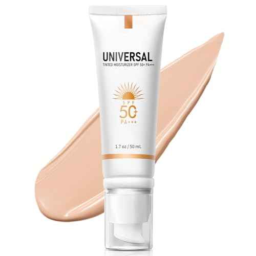 Tinted Sunscreen for Face SPF 50, Tinted Moisturizer with SPF, Sweat Resistant Oil Free with No White Cast, Broad Spectrum UVA/UVB, 1.7oz