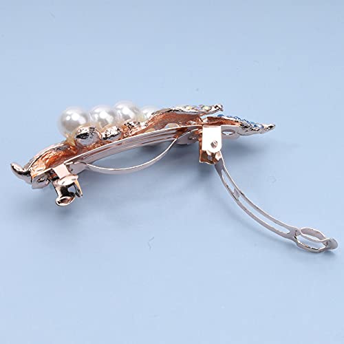 Yheakne Bridal Pearl Rhinestone Hair Clip Barrette Shining Headwear Crystal Hair Barrette Clip Wedding Headpieces Hair Accessories for Women and Girls (Rose Gold)