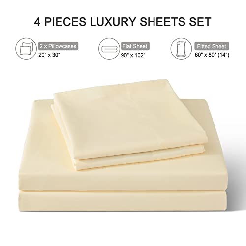 ILAVANDE Beige Queen Sheets Set 4 Piece, Hotel Luxury Super Soft 1800 Series Microfiber Beige Bed Sheets Set-Wrinkle Free & Breathable-14 Deep Pocket Sheets for Queen Size Bed(Queen,Beige)