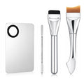 LXUEJIE 4-Piece Makeup Mixing Palette Set with Spatula & Brushes - Stainless Steel Cosmetic Tools for Liquid & Cream Foundations