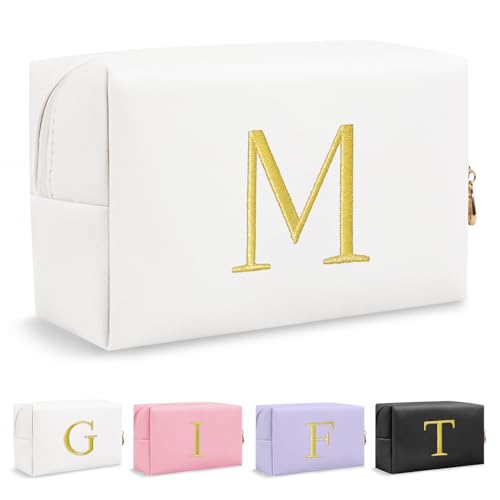 Personalized Initial Makeup Bag with Gold Embroidery - Small Cosmetic Organizer for Travel