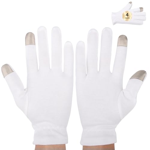 White Cotton Touchscreen Gloves - 8 Pair Medium Hand Moisturizing