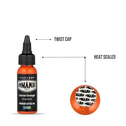Dynamic Color Co - Carrot Orange Platinum Collection Tattoo Ink, Reach Compliant Premium Tattoo Ink, Safe for European Regulations, Made in Spain, (1 oz Bottle)