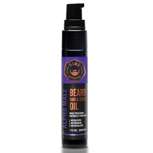 GIBS Beard, Hair & Tattoo Oil - Softens & Strengthens Beard Growth, Moisturizes Skin (4 Scents, 2 Sizes)