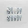 Handmade Long Blue Press-On Nails - Size L Fake Nails Set (1 Pack)