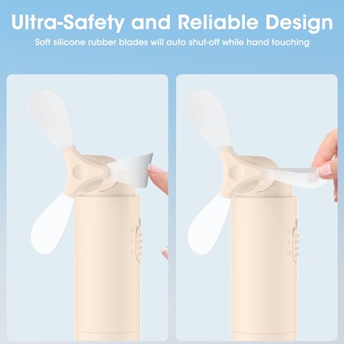 OLV Handheld Mini Fan Portable Rechargeable 3000mAh USB Battery Powered 22+Hrs Runtime Small Hand Held Fan Foldable Pocket Personal Fan Gifts for Women Girls Men Office,Travel,Outdoor - Beige