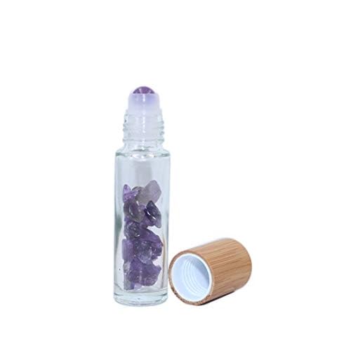 Wresty 10ml Roll On Bottle With Gemstone Rollerball&Crystal Chips Inside,10 Packs Glass Roller Bottles Essential Oil Sample Bottles(Bamboo Lids)