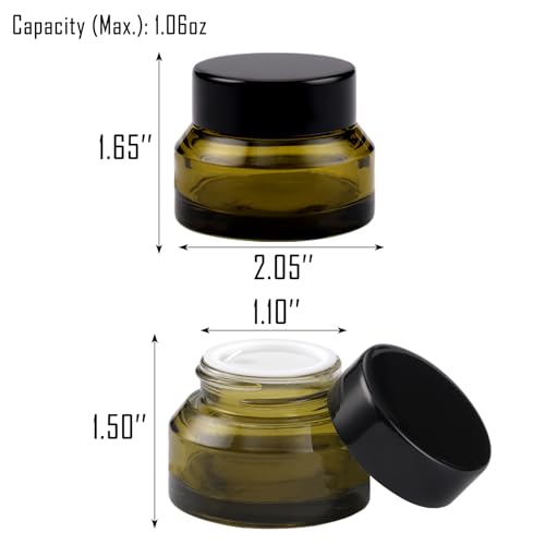 12 pack Glass Cosmetic Jars with Lids Small Lotion Containers for Traveling Green Empty Skincare Container for Face Cream Toiletries Makeup (1oz)