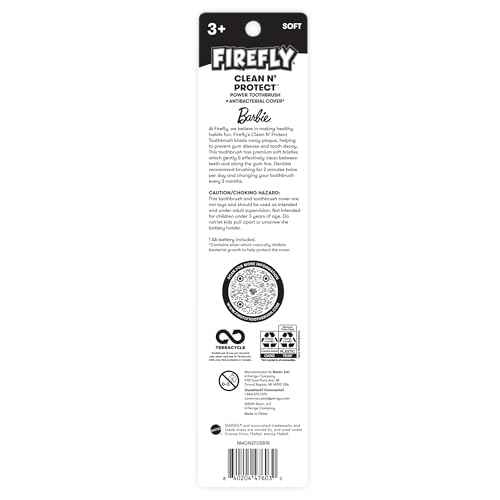 Firefly Clean N' Protect Barbie Toothbrush with Antibacterial Cover, Soft Bristles, Battery Included, Ages 3+, 1 Count