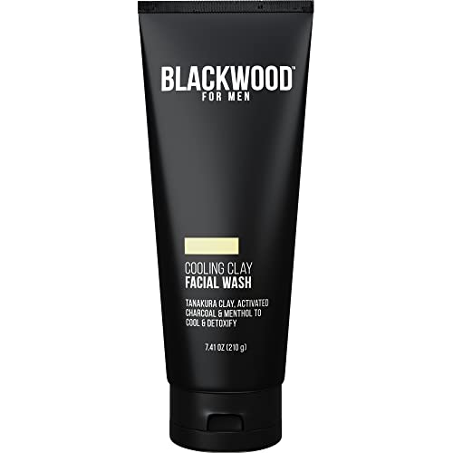 Blackwood For Men Cooling Clay Face Wash - Activated Charcoal, Menthol, & Tanakura Clay Cleanser & Mask for Deep Cleansing & Acne Treatment - Sulfate Free, Paraben Free, & Cruelty Free (7.41 oz)