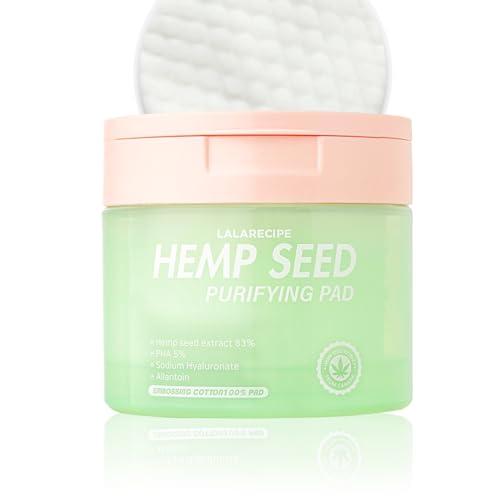 LALARECIPE Hemp Seed Purifying Facial Pads ? Korean Toner Pads with 83% Hemp Seed Extract & 5% PHA ? Gentle Exfoliating & Hydrating Skincare for Sensitive & Troubled Skin (70 Pcs)