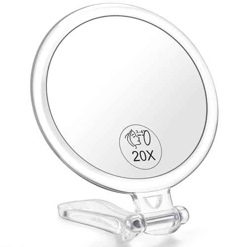 20x Magnifying Mirror, Travel Handheld Mirror - 2-Sided Hand Mirror with 1X 20X Magnification & Adjustable Handle, Portable Small Travel Makeup Mirror, Girl Women Mother's Gift