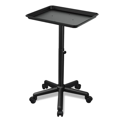 Salon Rolling Tray on Wheels with Adjustable Height - Black