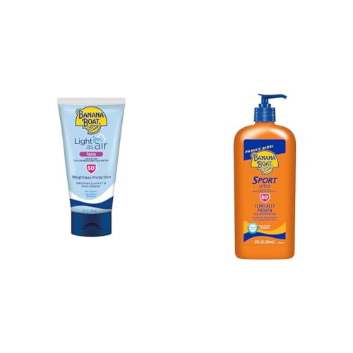 Banana Boat Light As Air Face Sunscreen SPF 50, 3oz and Sport Ultra Sunscreen SPF 50, 12oz | Travel Size and Family Size Sunscreens