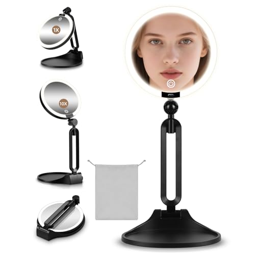 6-Inch LED Makeup Mirror 10X/1X Magnification, Rechargeable