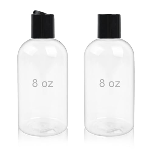 2-Pack 8oz Clear Squeeze Bottles with Black Caps