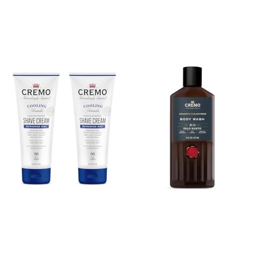 Cremo Barber Grade Cooling Shave Cream, Astonishingly Superior Ultra-Slick Shaving Cream Fights Nick & Rich-Lathering Palo Santo Body Wash for Men, Notes of Bright Cardamom, Dry Papyrus