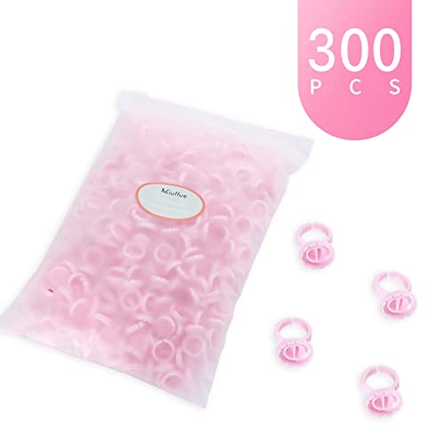 300 Pcs Glue Rings Smart Glue Holder for Eyelash Extensions, Easy Fanning Glue Cups for Volume Lashes, Pink